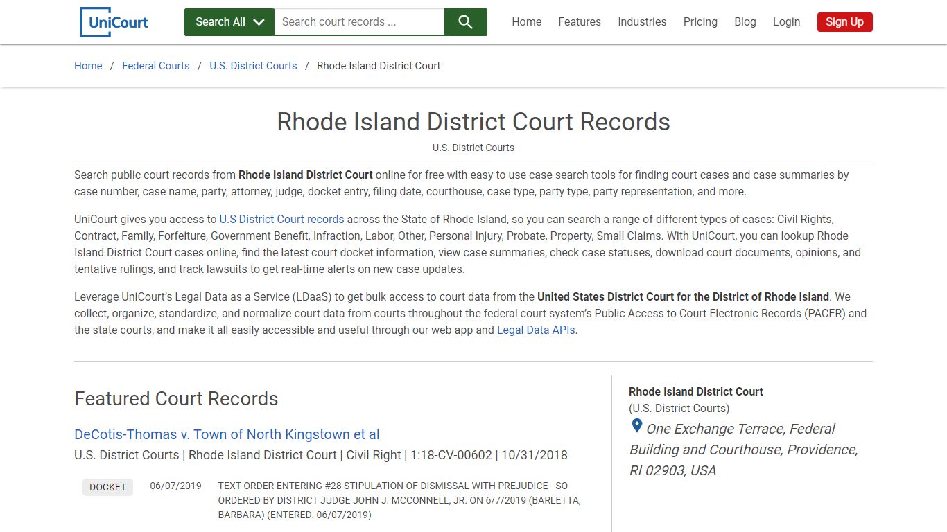 Rhode Island District Court Records | PACER Case Search | UniCourt