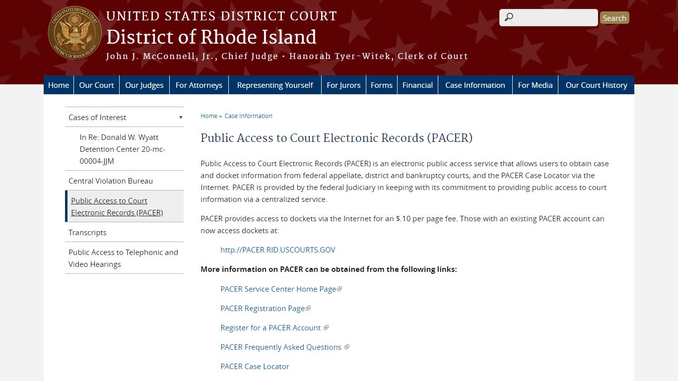 Public Access to Court Electronic Records (PACER) | District of Rhode ...