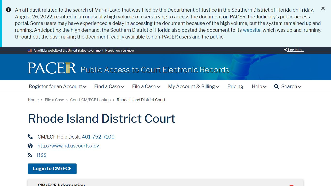 Rhode Island District Court | PACER: Federal Court Records